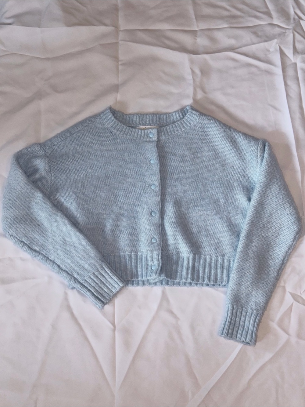 Sugar Moon Light Blue Cropped Knit Cardigan Sweater Button Front Large